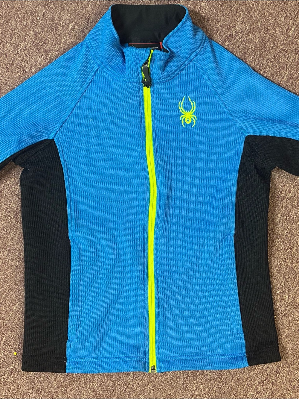 Spyder Kids Blue Rashguard with Black Panels and Neon Yellow Zip